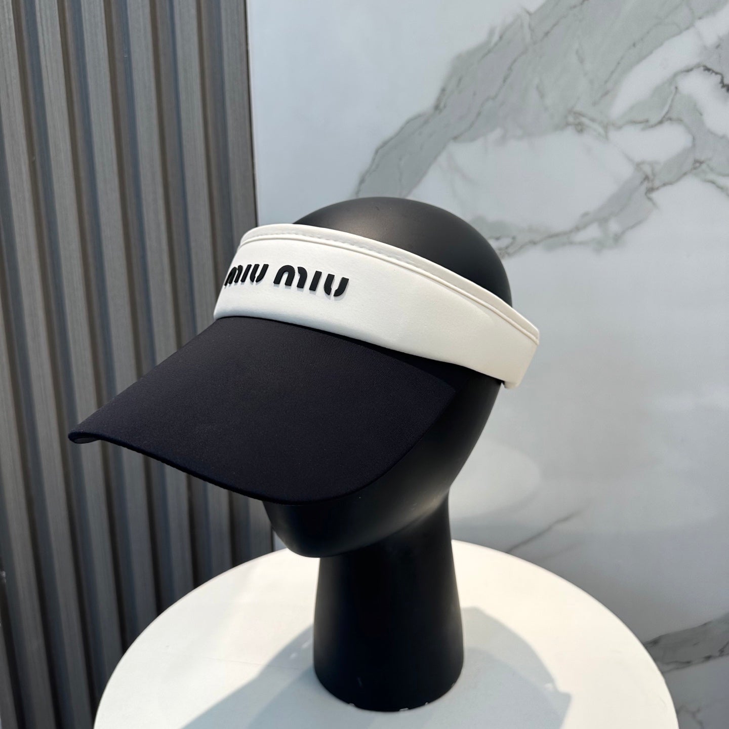 MIUMIU SPORT VISOR CAP IN BLACK MIX WHITE FABRIC