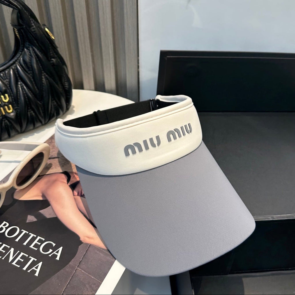MIUMIU SPORT VISOR CAP IN GRAY MIX WHITE FABRIC