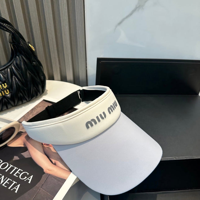 MIUMIU SPORT VISOR CAP IN COOL GRAY MIX WHITE FABRIC