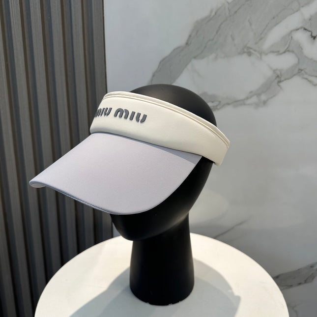 MIUMIU SPORT VISOR CAP IN COOL GRAY MIX WHITE FABRIC
