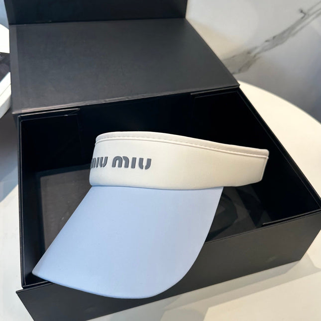 MIUMIU SPORT VISOR CAP IN PASTEL BLUE MIX WHITE FABRIC