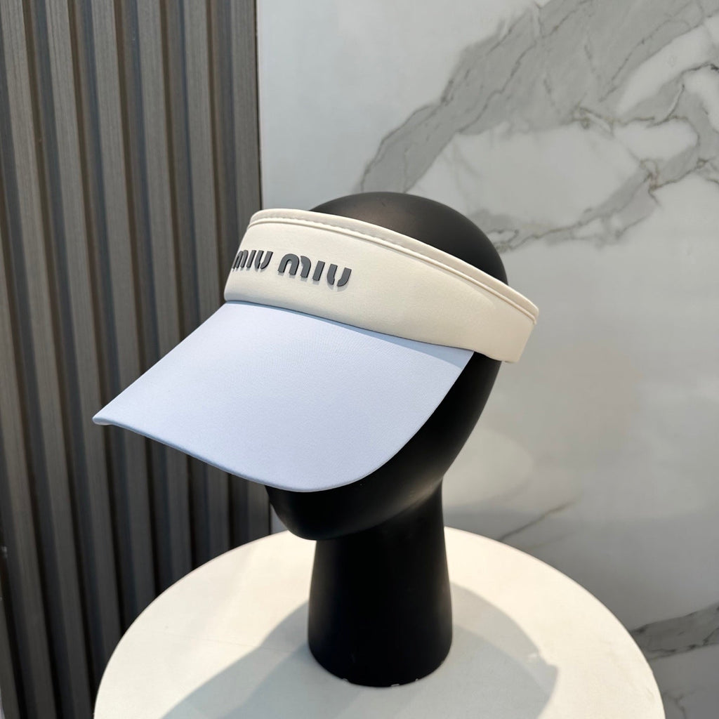 MIUMIU SPORT VISOR CAP IN PASTEL BLUE MIX WHITE FABRIC