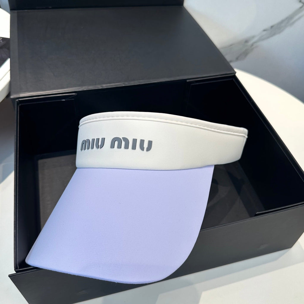 MIUMIU SPORT VISOR CAP IN PASTEL PURPLE MIX WHITE FABRIC