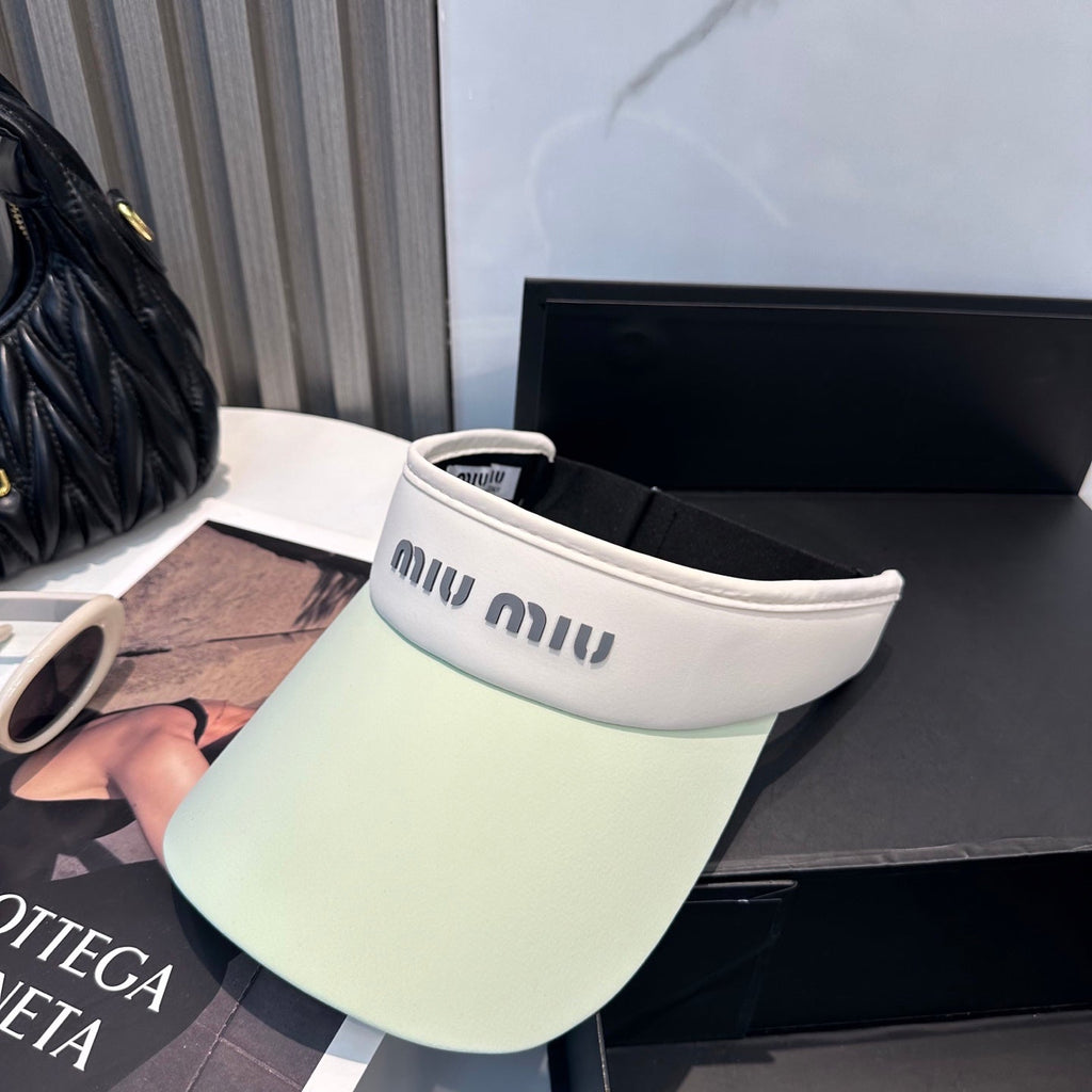 MIUMIU SPORT VISOR CAP IN PASTEL GREEN MIX WHITE FABRIC