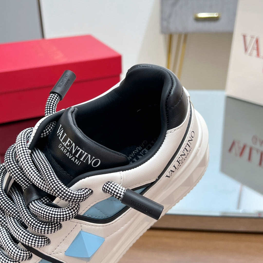 VALENTINO 25S GARAVANI ONE STUD XL PLATFORM SNEAKERS IN WHITE MIX BLUE LAMBSKIN STYLE 6