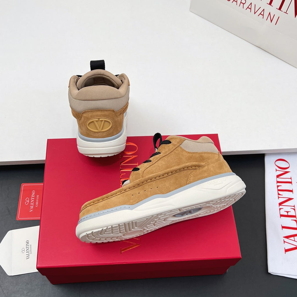 VALENTINO 25S RUNBOOT SNEAKERS IN BROWN MIX BLACK LAMBSKIN