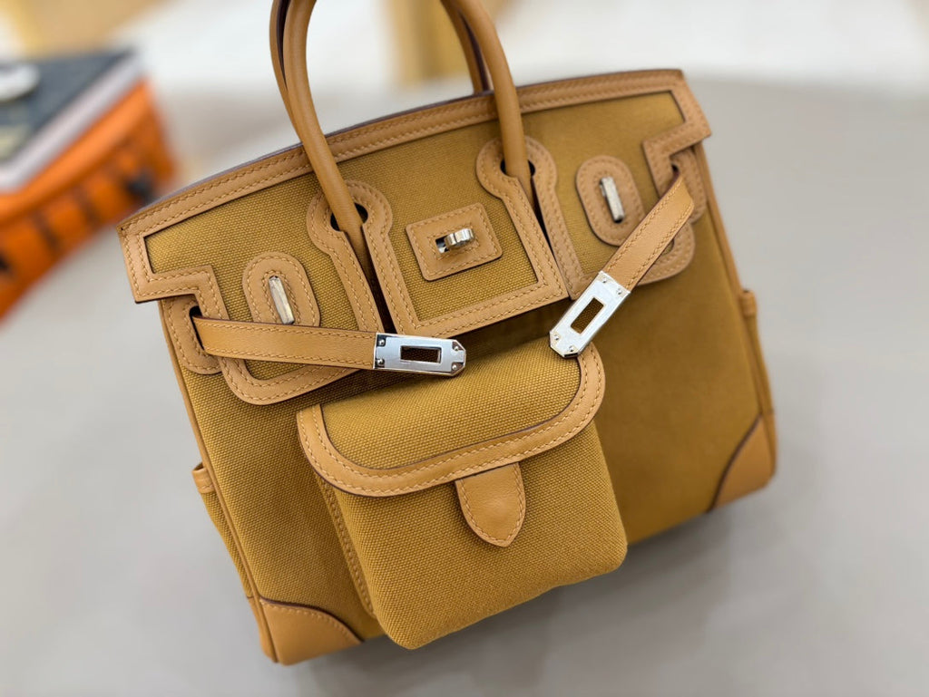 HM 25S BIRKIN CARGO 25 CM IN CARAMEL BROWN CANVAS AND SWIFT WITH SILVER HARDWARE