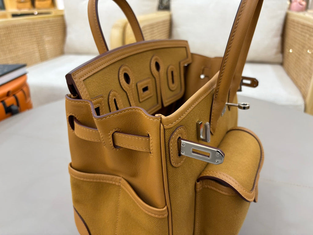 HM 25S BIRKIN CARGO 25 CM IN CARAMEL BROWN CANVAS AND SWIFT WITH SILVER HARDWARE