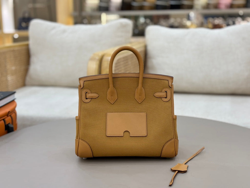 HM 25S BIRKIN CARGO 25 CM IN CARAMEL BROWN CANVAS AND SWIFT WITH SILVER HARDWARE