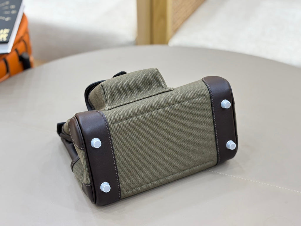 HM 25S BIRKIN CARGO 25 CM IN DARK MOSS GREEN CANVAS AND DARK BROWN SWIFT WITH SILVER HARDWARE