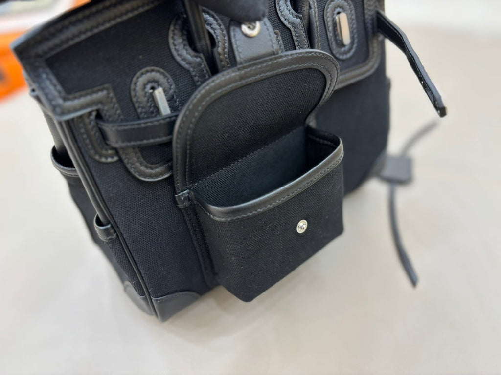 HM 25S BIRKIN CARGO 25 CM IN BLACK CANVAS AND SWIFT WITH SILVER HARDWARE