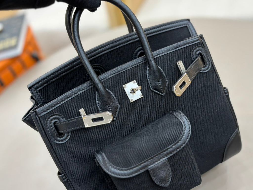 HM 25S BIRKIN CARGO 25 CM IN BLACK CANVAS AND SWIFT WITH SILVER HARDWARE