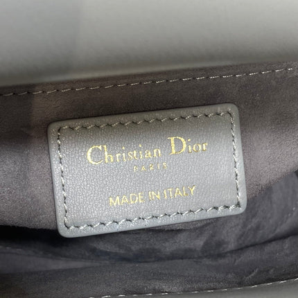 DIOR 25S MINI LADY DIOR BAG 17 IN DARK GRAY CALFSKIN CHARM CRYSTAL EMBELLISHMENTS