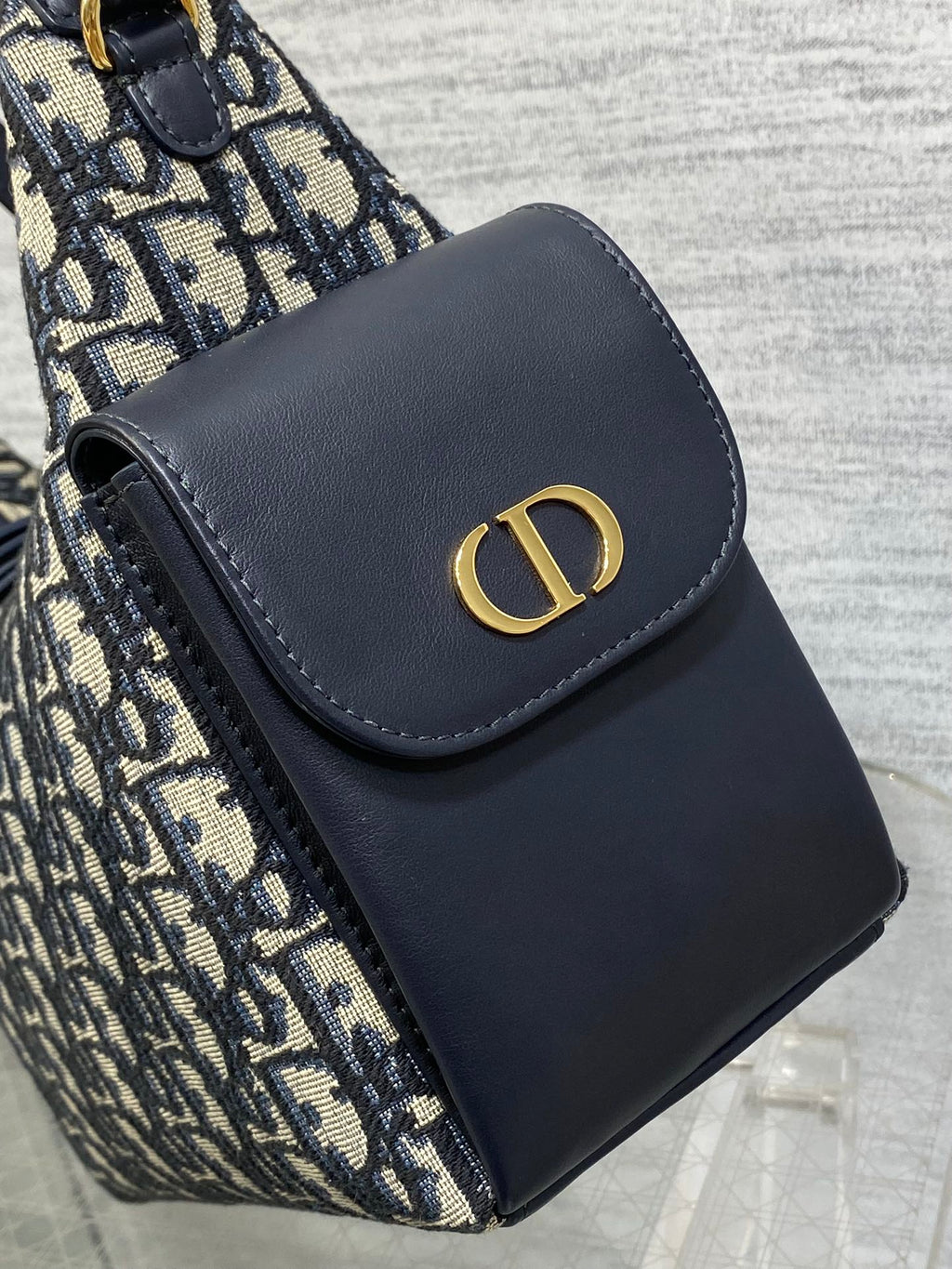 DIOR 25S MEDIUM D-DREAM BAG 24 IN BLUE DIOR OBLIQUE JACQUARD AND SMOOTH CALFSKIN