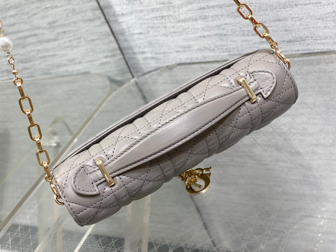 DIOR 25S DIOR TALK PHONE POUCH 21 IN DIRTY LILAC CANNAGE LAMBSKIN GOLD HARDWARE