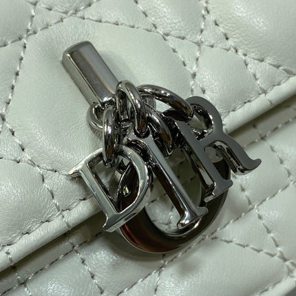 DIOR 25S DIOR TALK PHONE POUCH 21 IN WHITE CANNAGE LAMBSKIN SILVER HARDWARE