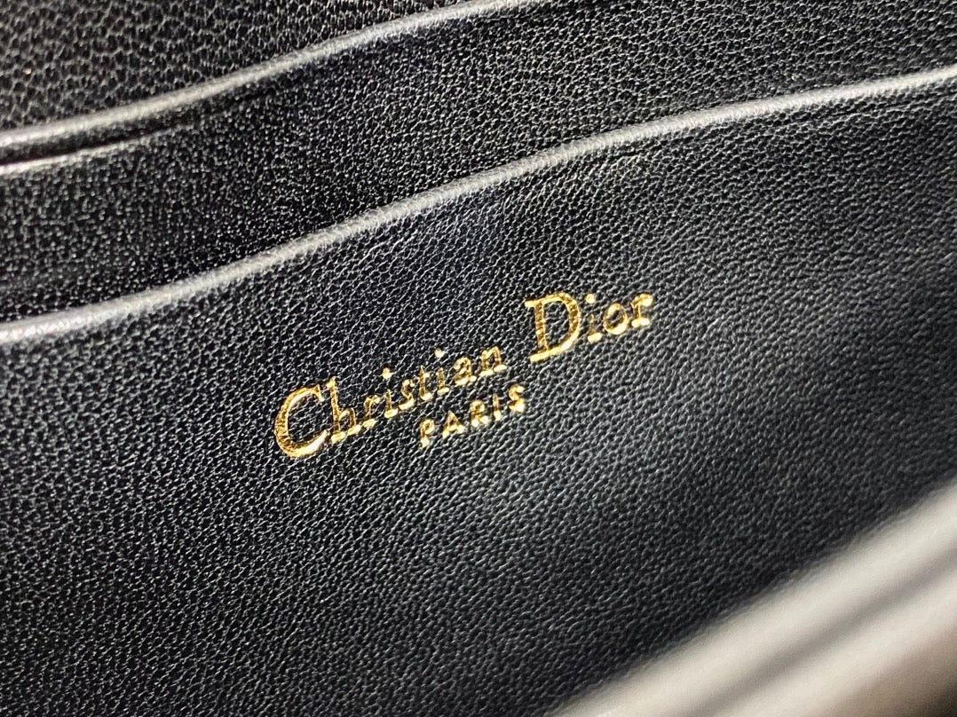 DIOR 25S DIOR TALK PHONE POUCH 21 IN BLACK CANNAGE LAMBSKIN SILVER HARDWARE