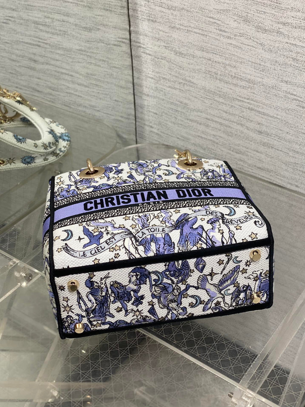 DIOR 25S SMALL LADY D-LITE BAG 24 IN PURPLE DIOR NIGHT OF DREAMS EMBROIDERY
