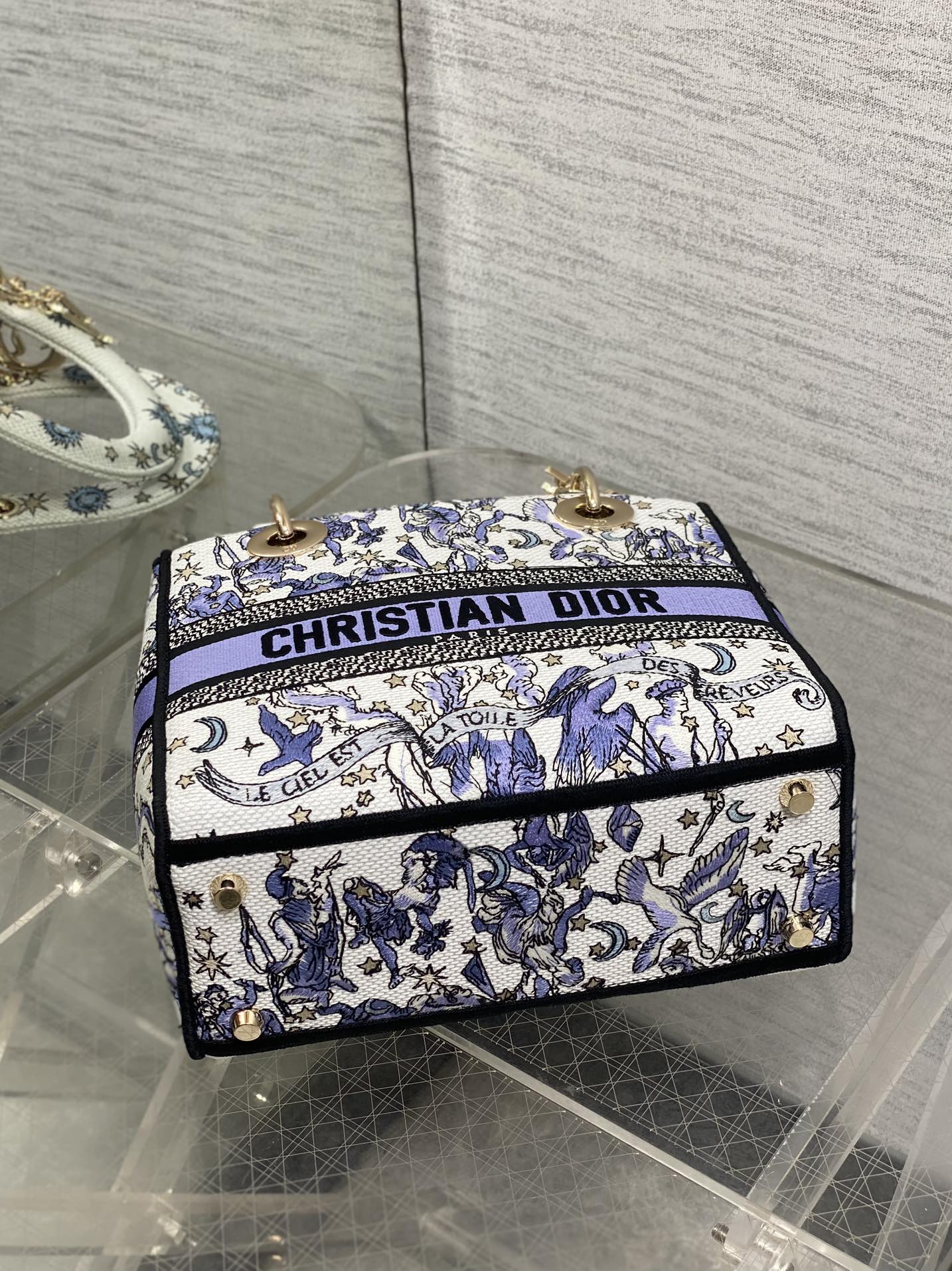 DIOR 25S SMALL LADY D-LITE BAG 24 IN PURPLE DIOR NIGHT OF DREAMS EMBROIDERY