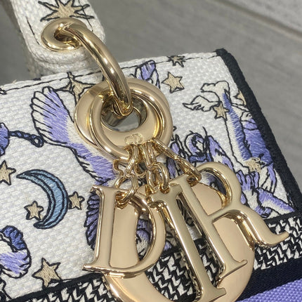DIOR 25S SMALL LADY D-LITE BAG 24 IN PURPLE DIOR NIGHT OF DREAMS EMBROIDERY