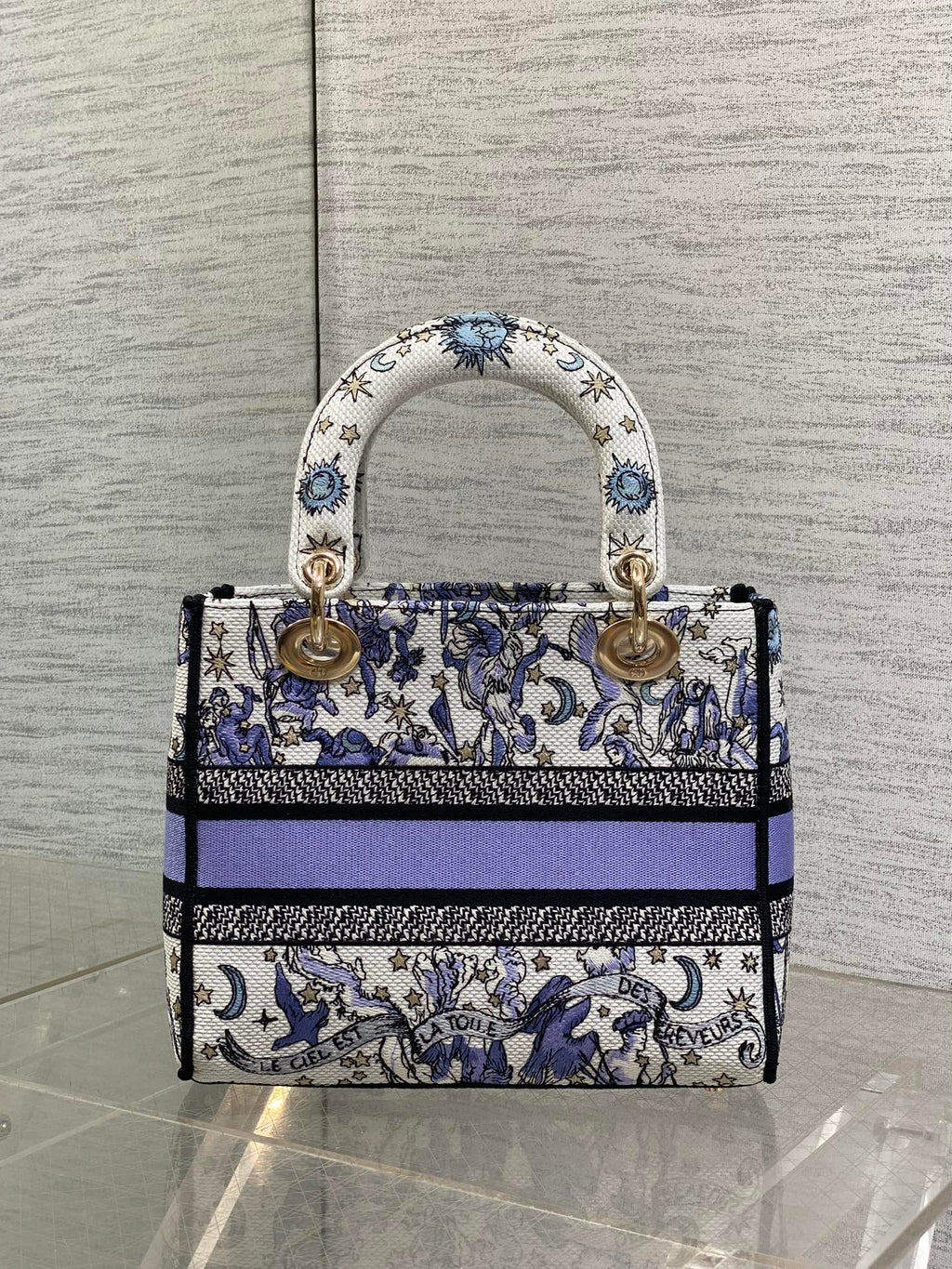 DIOR 25S SMALL LADY D-LITE BAG 24 IN PURPLE DIOR NIGHT OF DREAMS EMBROIDERY