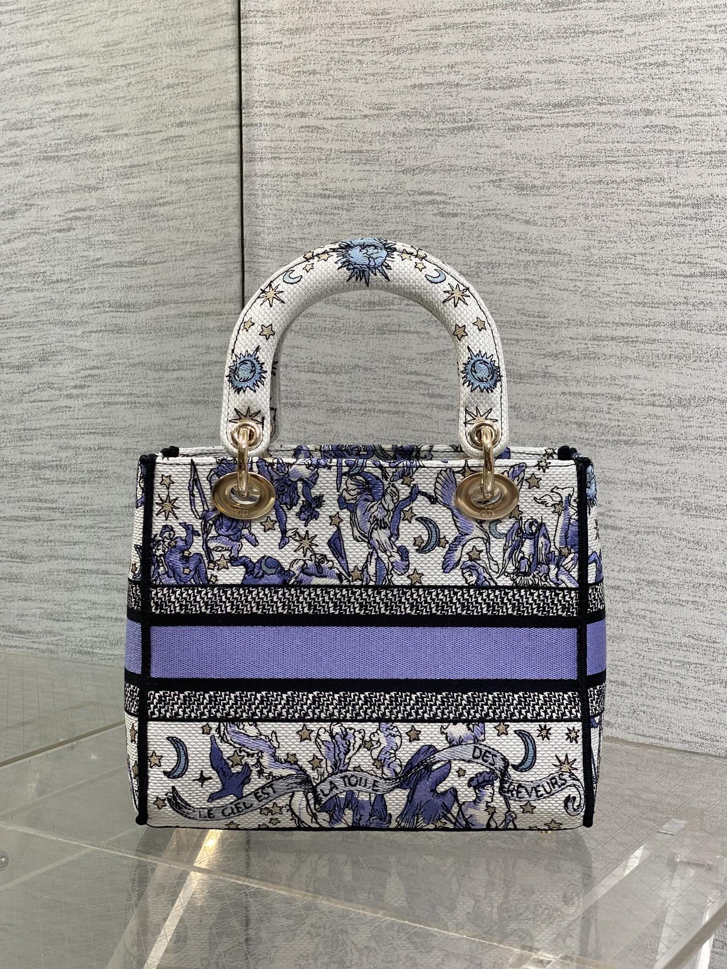 DIOR 25S SMALL LADY D-LITE BAG 24 IN PURPLE DIOR NIGHT OF DREAMS EMBROIDERY