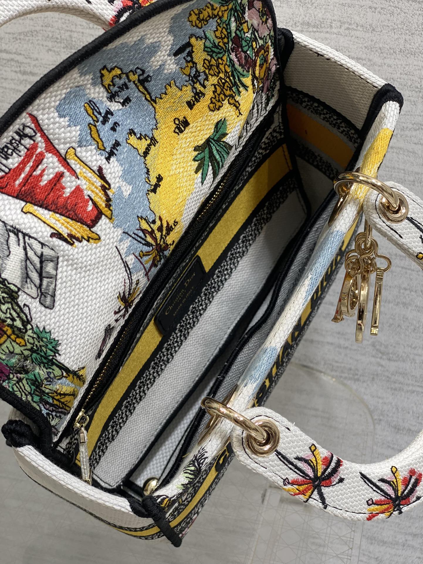 DIOR 25S SMALL LADY D-LITE BAG 24 IN YELLOW CANVAS DIOR CANNES