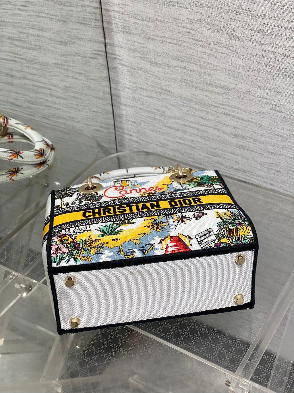 DIOR 25S SMALL LADY D-LITE BAG 24 IN YELLOW CANVAS DIOR CANNES