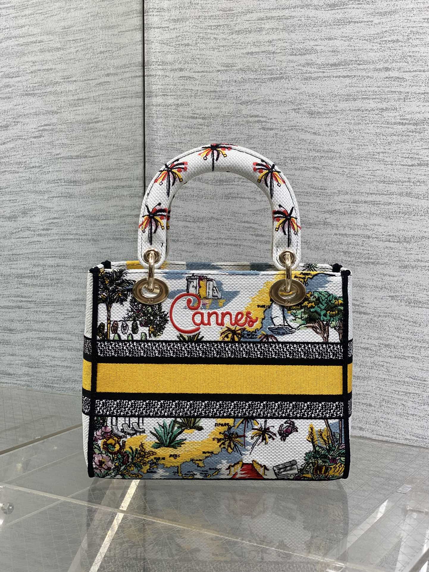 DIOR 25S SMALL LADY D-LITE BAG 24 IN YELLOW CANVAS DIOR CANNES
