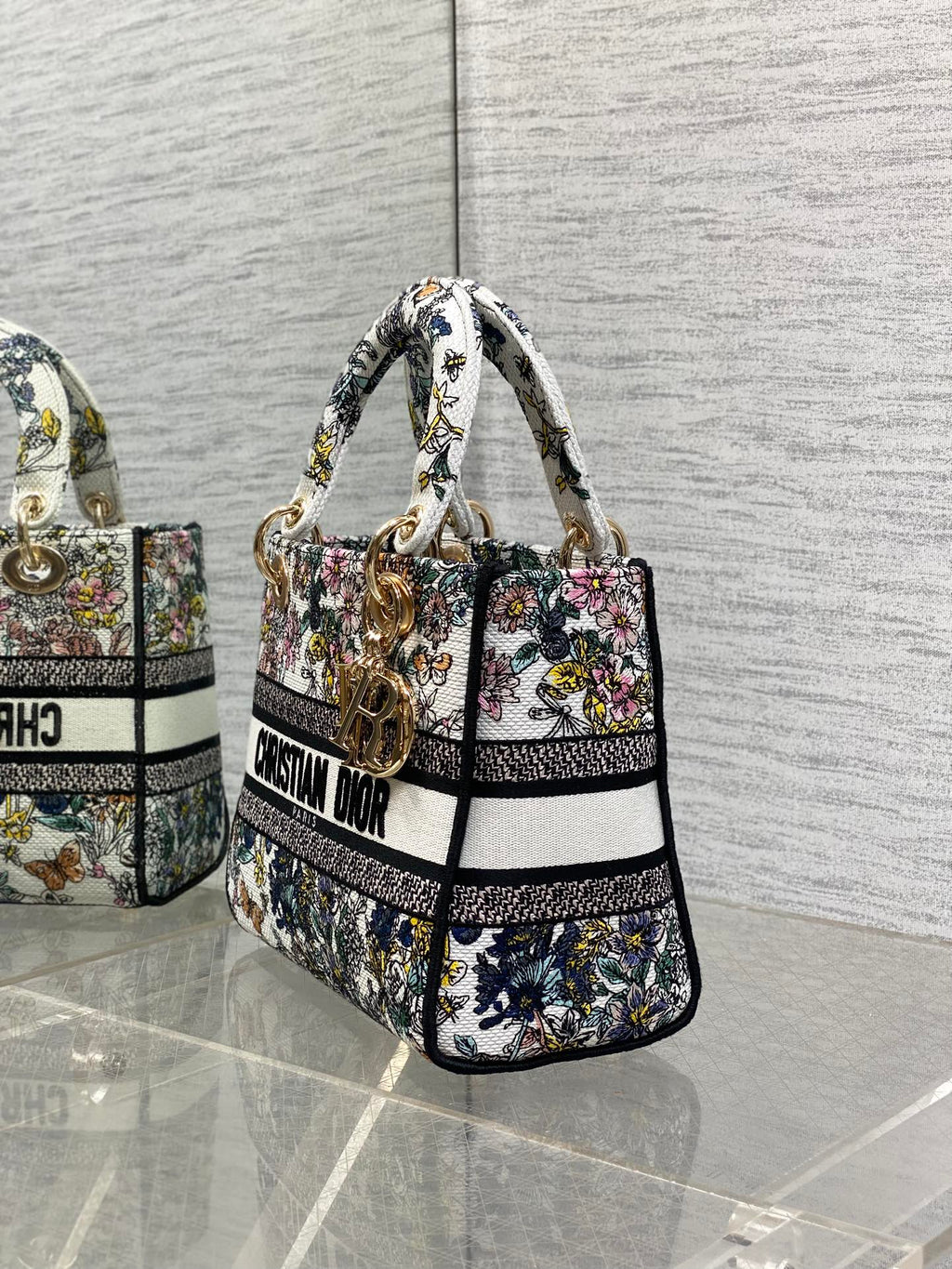 DIOR 25S SMALL LADY D-LITE BAG 24 IN MULTICOLOR DIOR FLOWERS CALENDAR ALLOVER EMBROIDERY