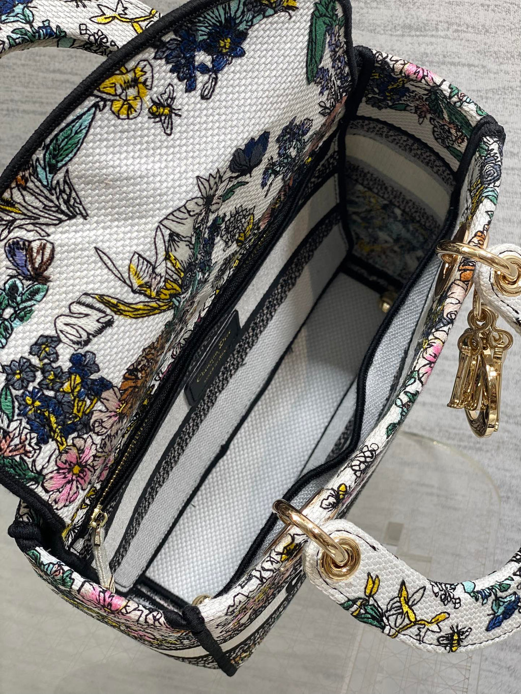 DIOR 25S SMALL LADY D-LITE BAG 24 IN MULTICOLOR DIOR FLOWERS CALENDAR ALLOVER EMBROIDERY