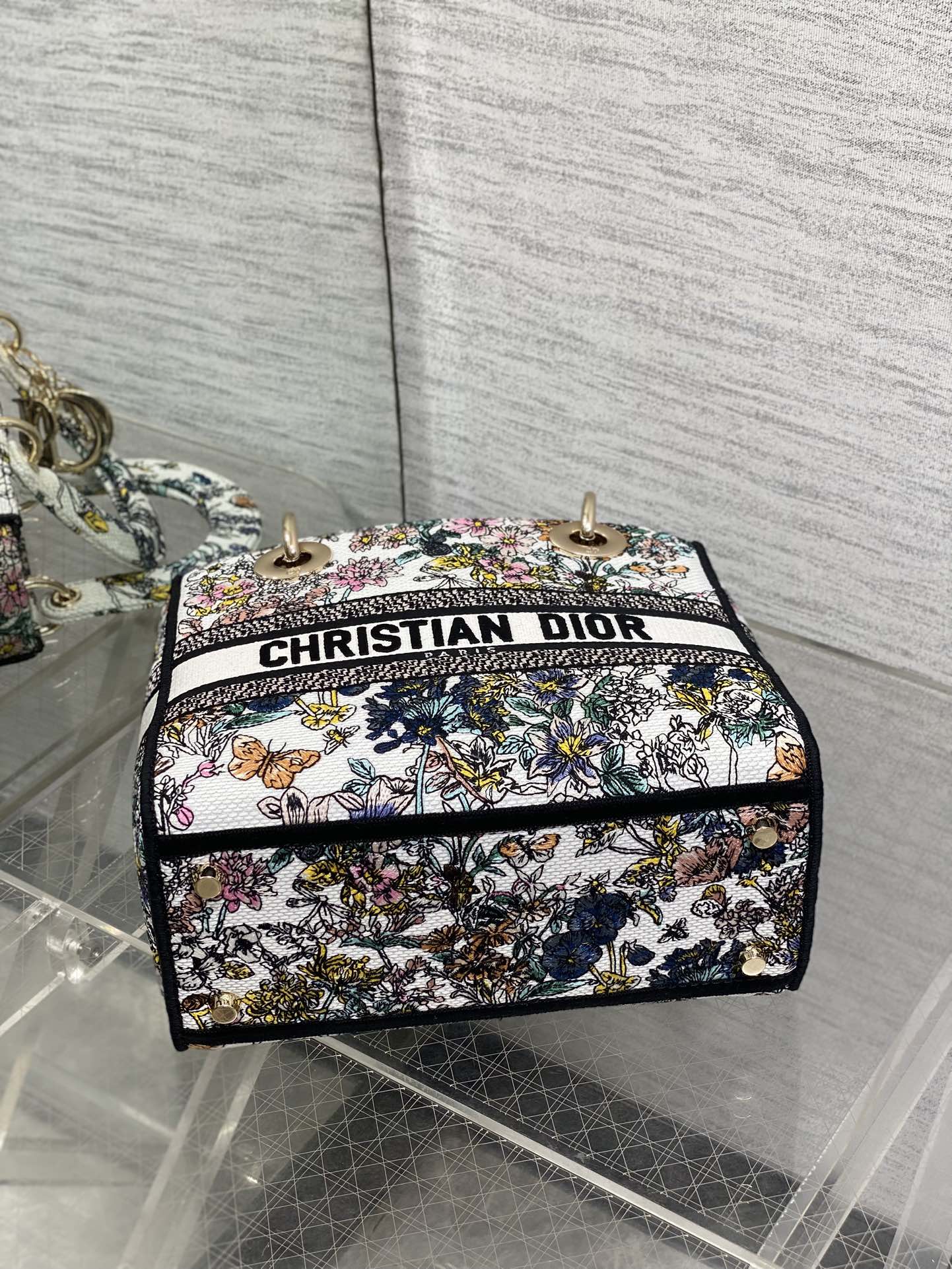 DIOR 25S SMALL LADY D-LITE BAG 24 IN MULTICOLOR DIOR FLOWERS CALENDAR ALLOVER EMBROIDERY