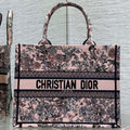 DIOR 25S LUCKY MEDIUM DIOR BOOK TOTE 36 IN PINK MULTICOLOR DIOR FLOWERS CALENDAR ALLOVER EMBROIDERY