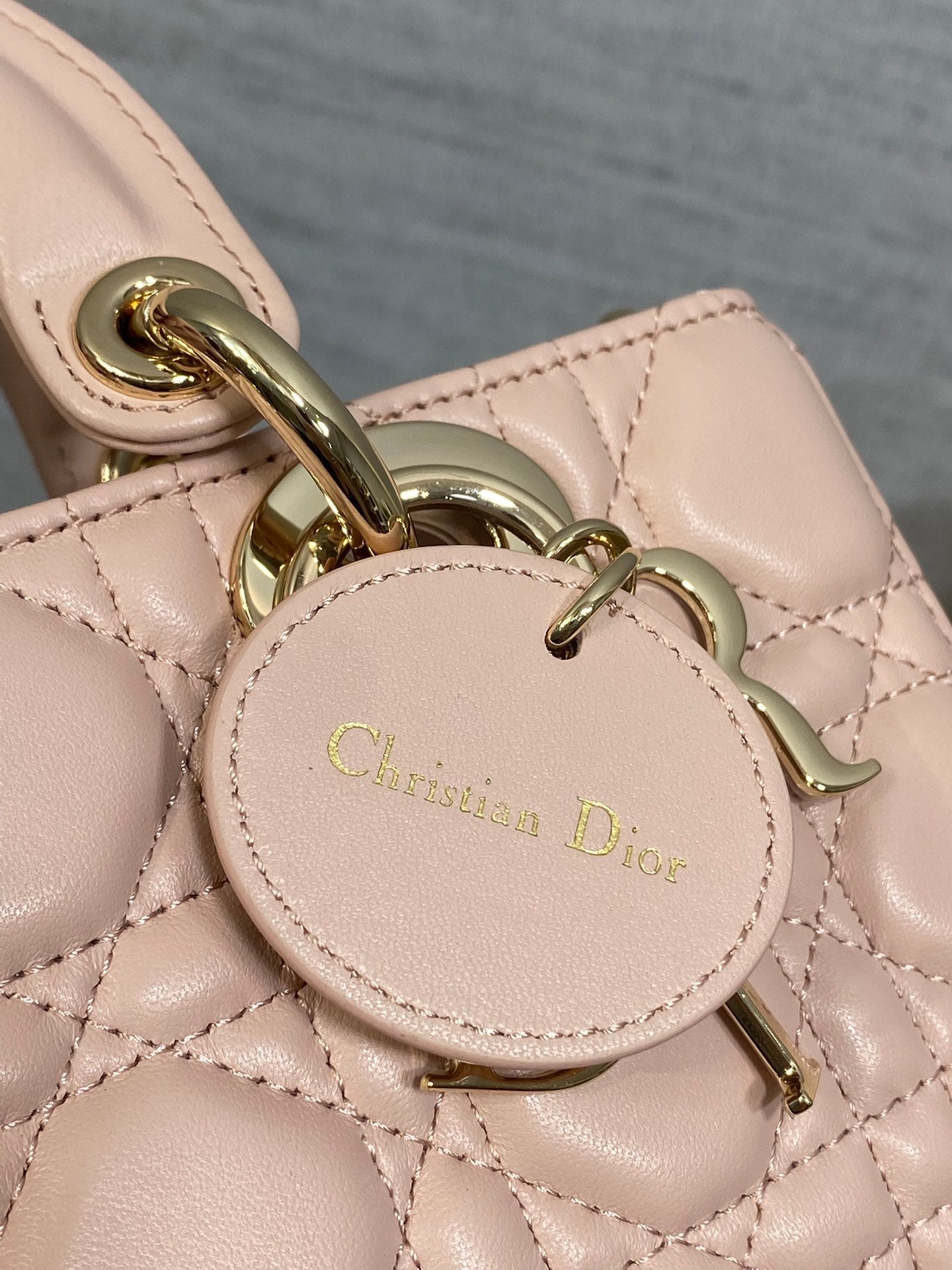 DIOR 25S MICRO LADY D-JOY 19 IN BABY PINK CALFSKIN GOLD HARDWARE