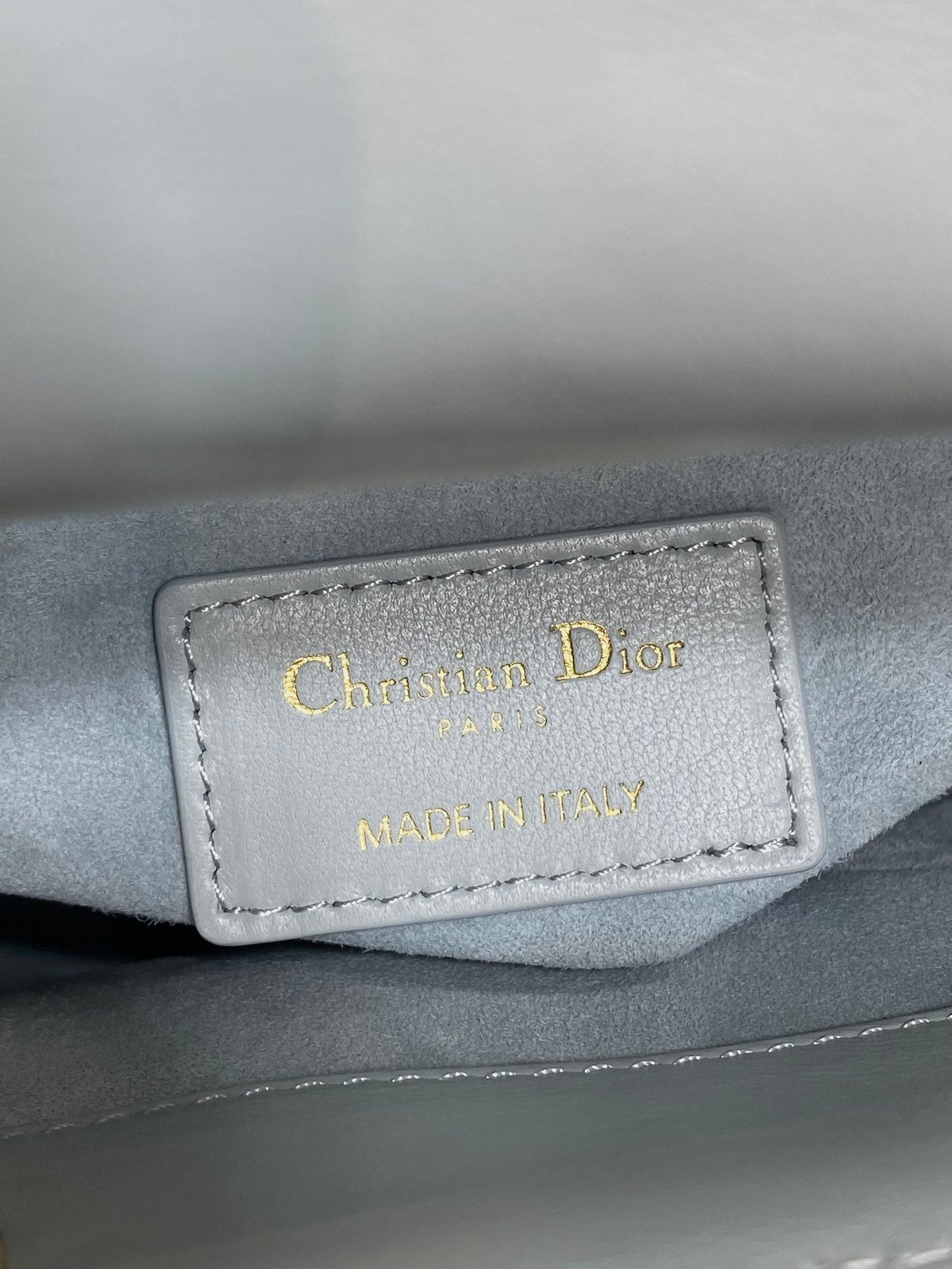 DIOR 25S MINI LADY DIOR BAG 17 IN LIGHT BLUE CALFSKIN CHARM CRYSTAL EMBELLISHMENTS