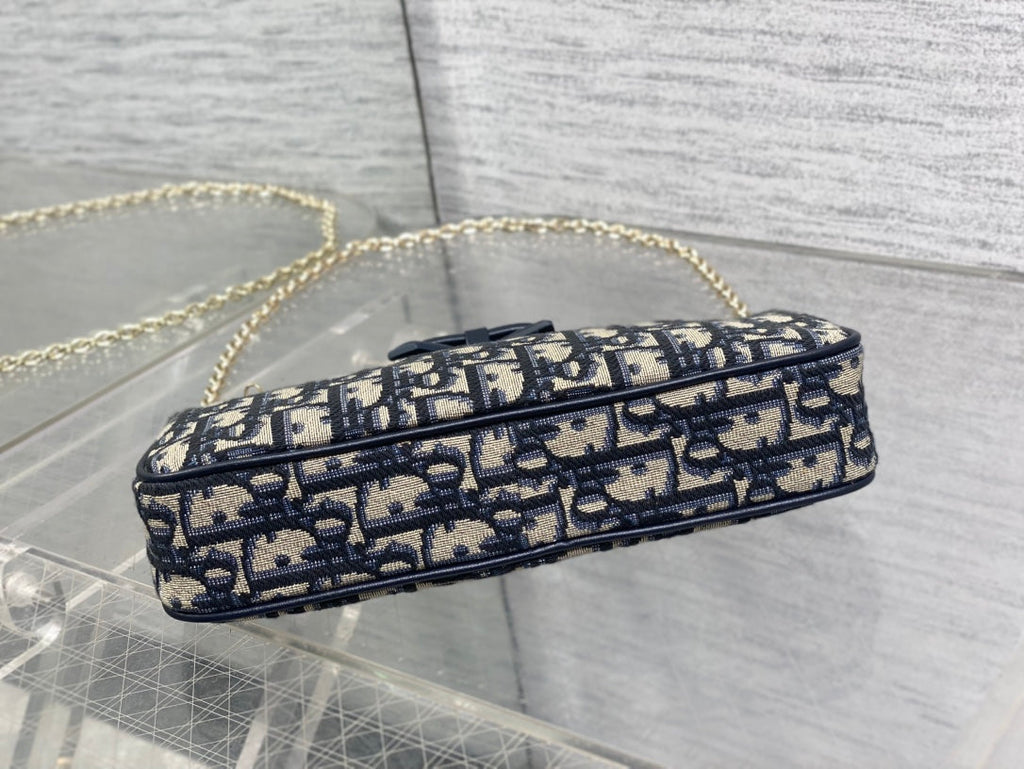 DIOR 26S PROMENADE BAG 22 IN NAVY BLUE AND BEIGE OBLIQUE JACQUARD