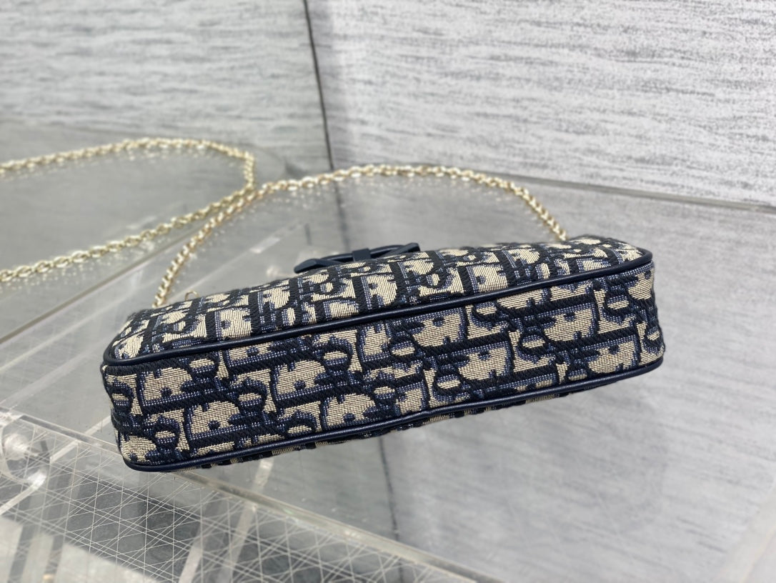 DIOR 26S PROMENADE BAG 22 IN NAVY BLUE AND BEIGE OBLIQUE JACQUARD