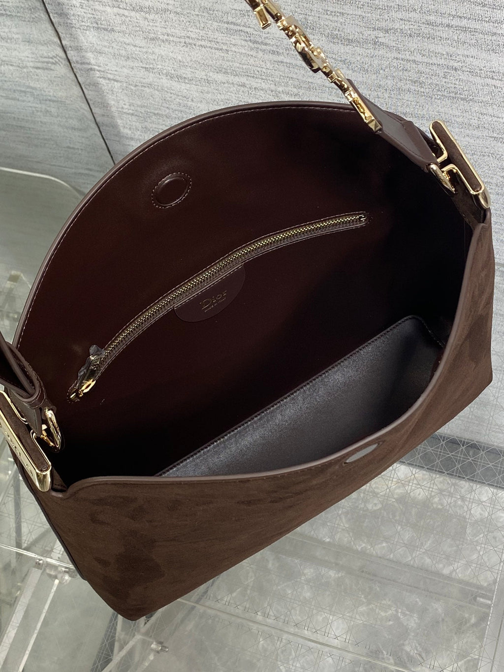DIOR 26S MEDIUM BAG 31 IN DARK BROWN SUEDE