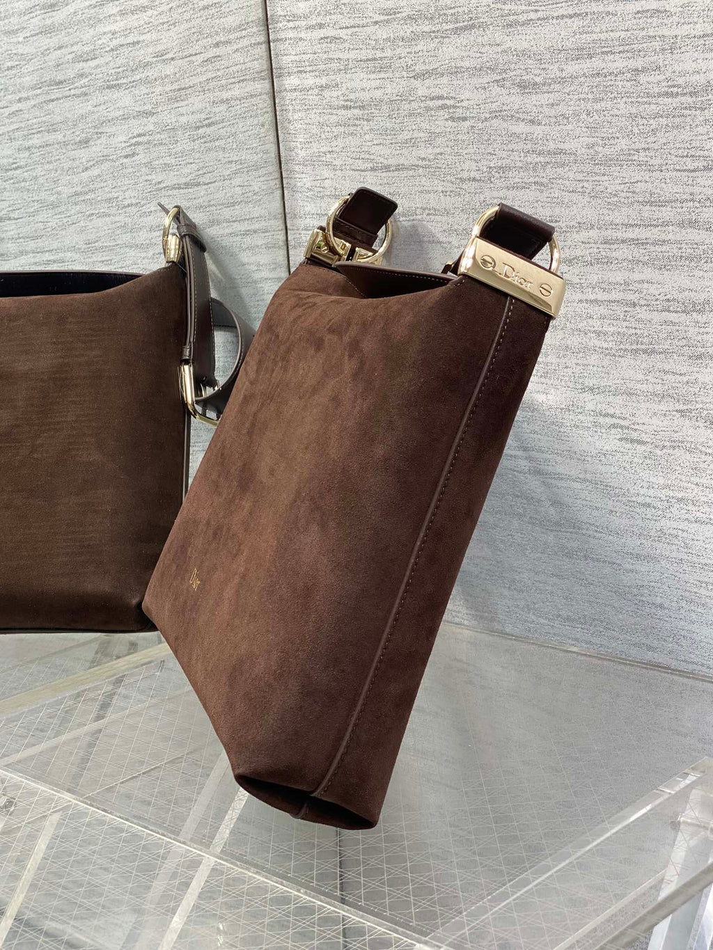 DIOR 26S MEDIUM BAG 31 IN DARK BROWN SUEDE