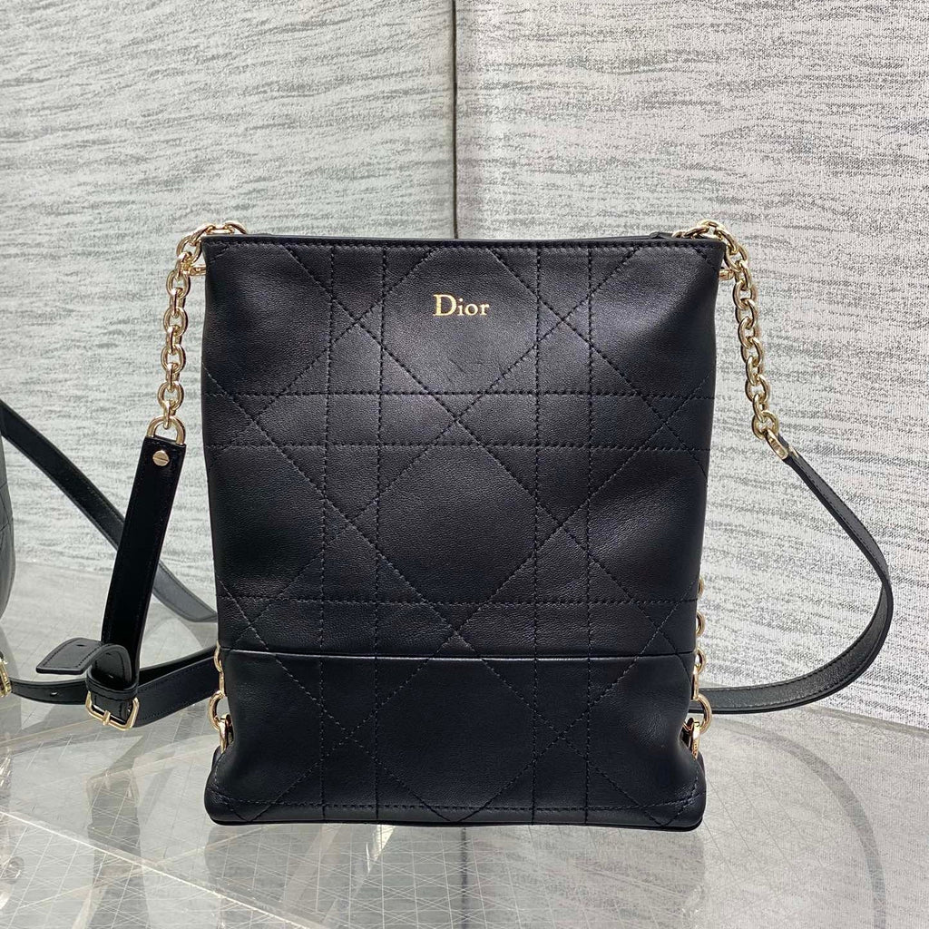 DIOR 26S TRIANON BAG 20 IN BLACK LAMBSKIN