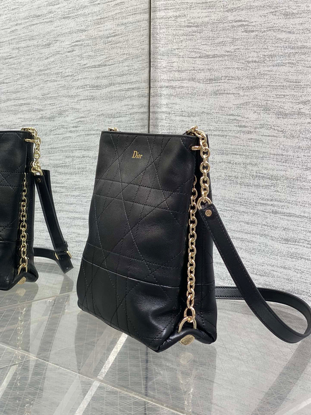 DIOR 26S TRIANON BAG 20 IN BLACK LAMBSKIN