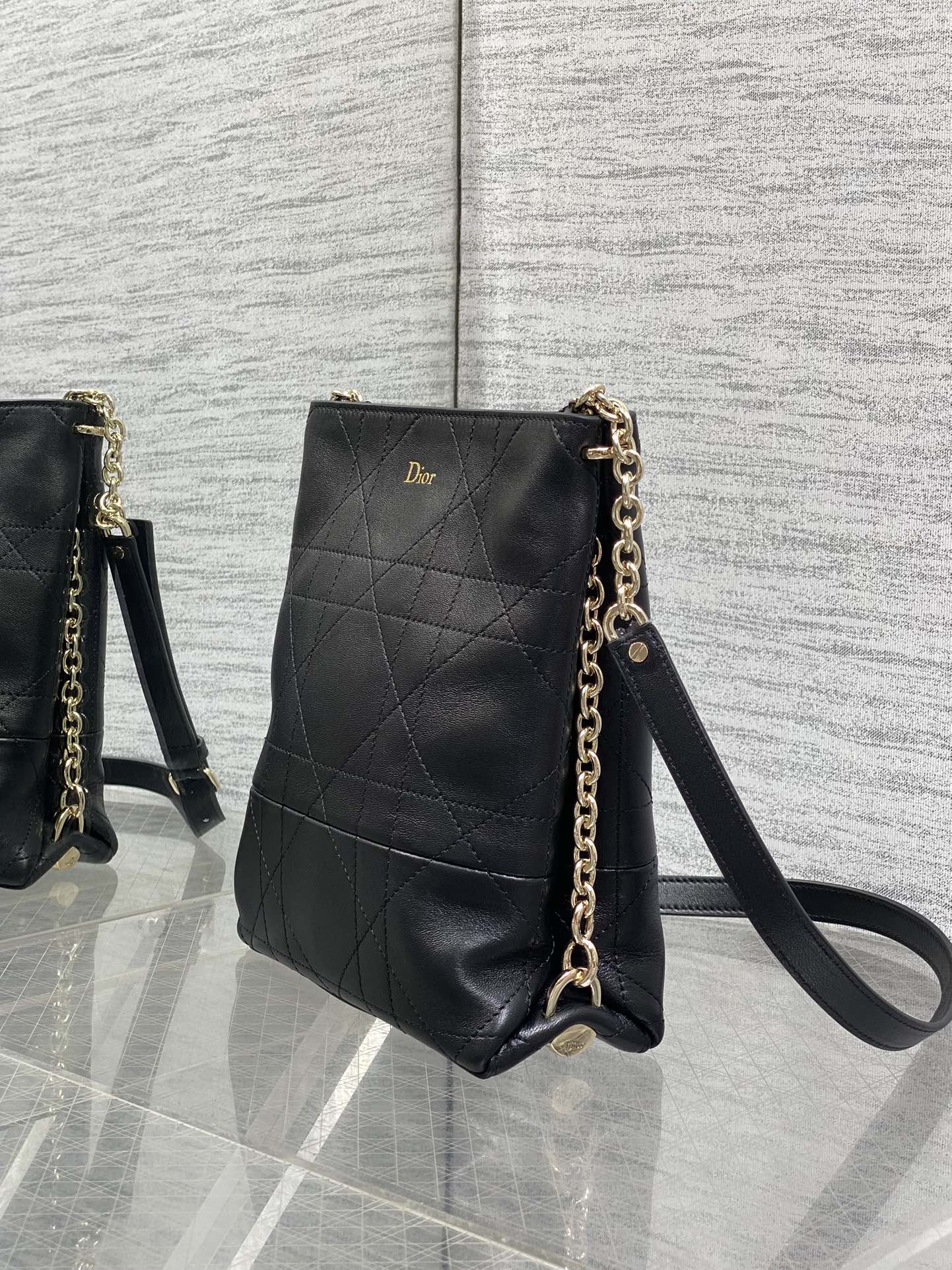 DIOR 26S TRIANON BAG 20 IN BLACK LAMBSKIN