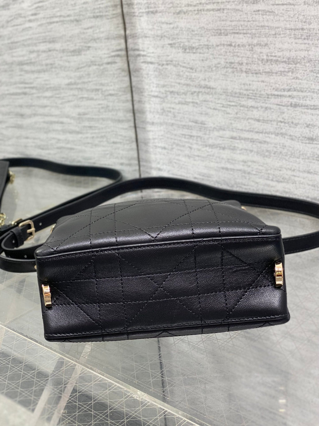 DIOR 26S TRIANON BAG 20 IN BLACK LAMBSKIN