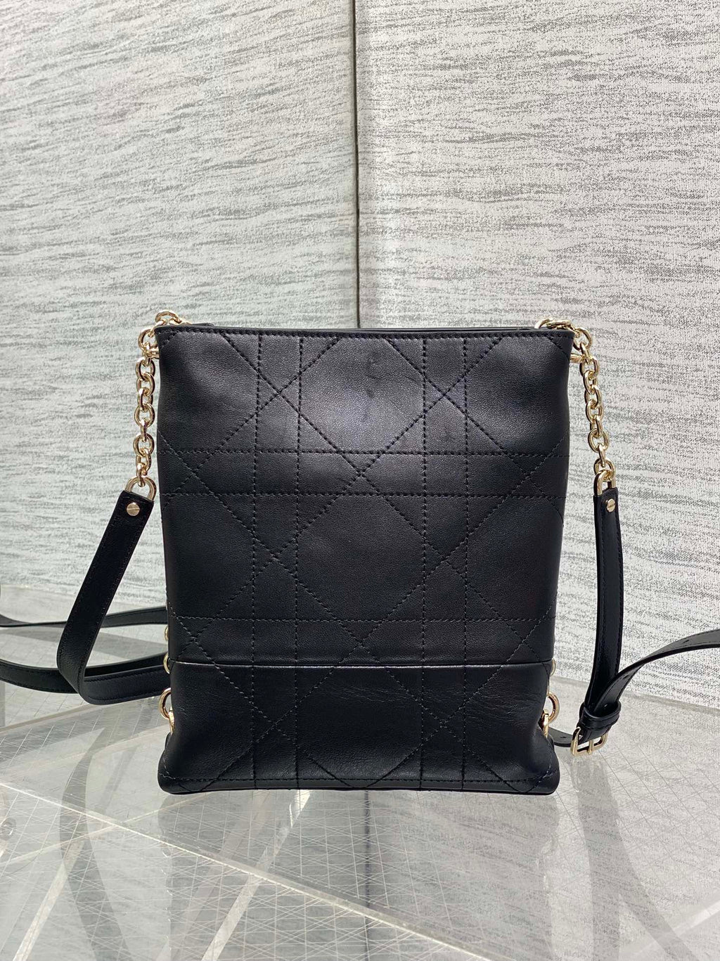DIOR 26S TRIANON BAG 20 IN BLACK LAMBSKIN