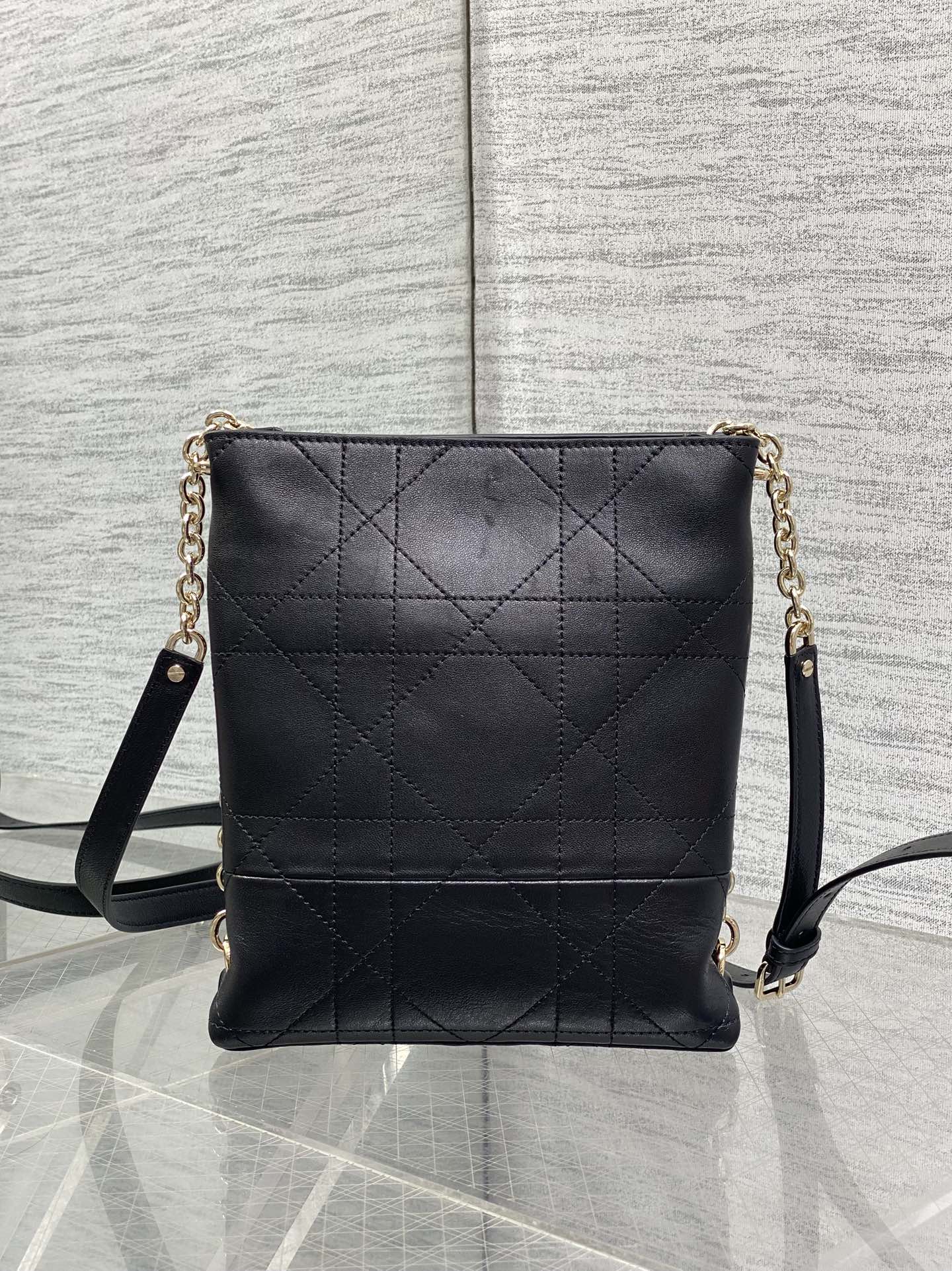 DIOR 26S TRIANON BAG 20 IN BLACK LAMBSKIN