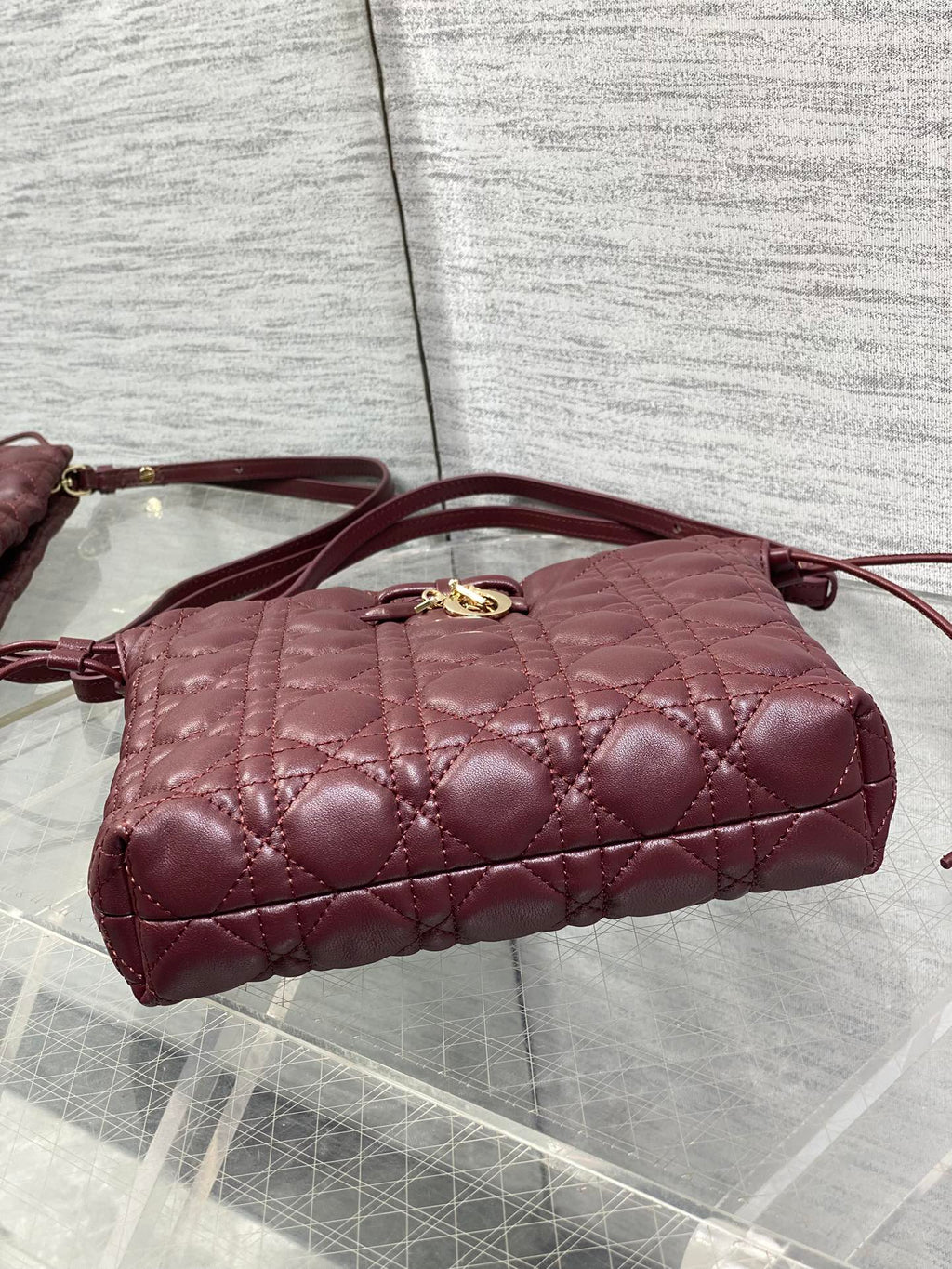 DIOR 26S ADIORABLE BUCKET BAG 20 IN BURGUNDY LAMBSKIN