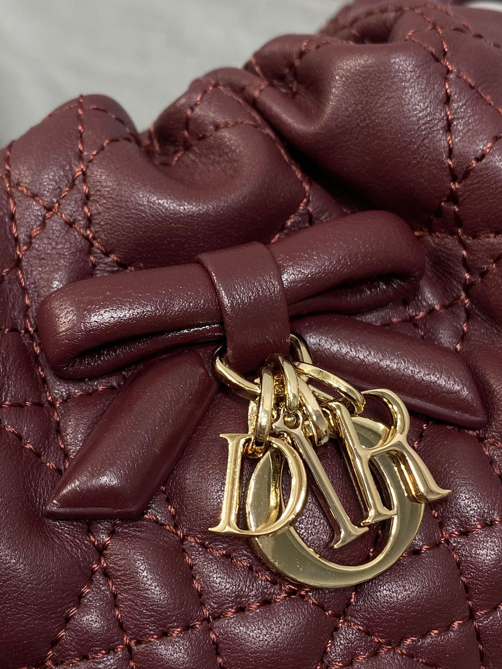 DIOR 26S ADIORABLE BUCKET BAG 20 IN BURGUNDY LAMBSKIN