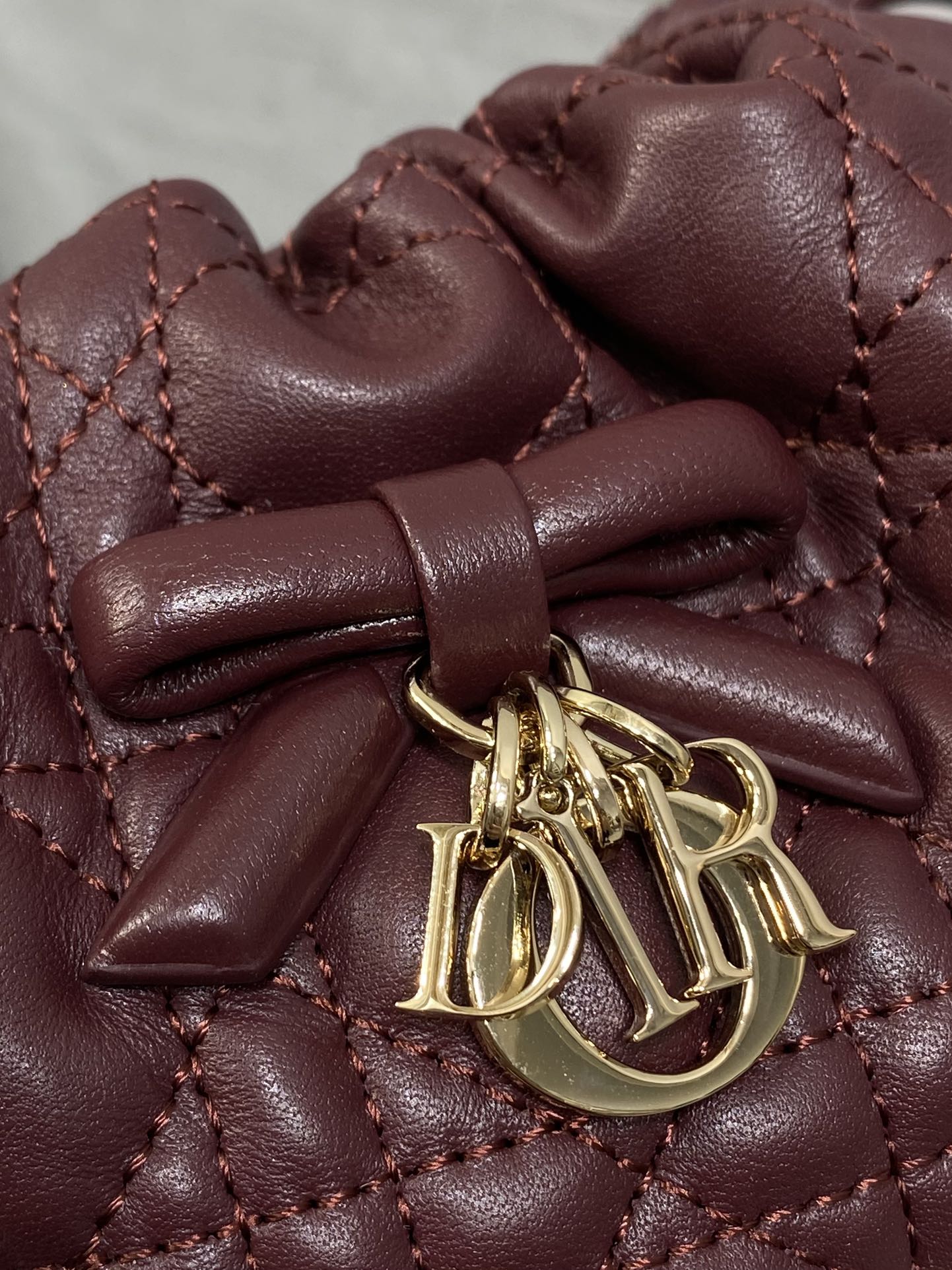 DIOR 26S ADIORABLE BUCKET BAG 20 IN BURGUNDY LAMBSKIN