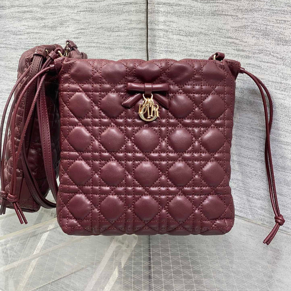 DIOR 26S ADIORABLE BUCKET BAG 20 IN BURGUNDY LAMBSKIN