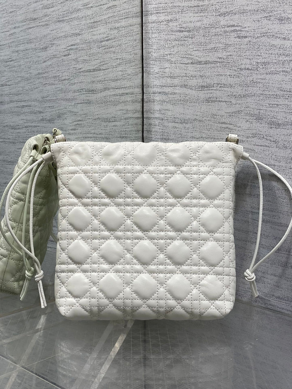 DIOR 26S ADIORABLE BUCKET BAG 20 IN WHITE LAMBSKIN